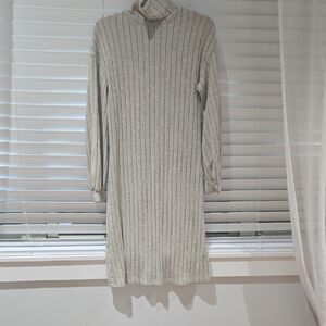 SHEIN Cream Ribbed Knit Turtleneck Sweater Dress